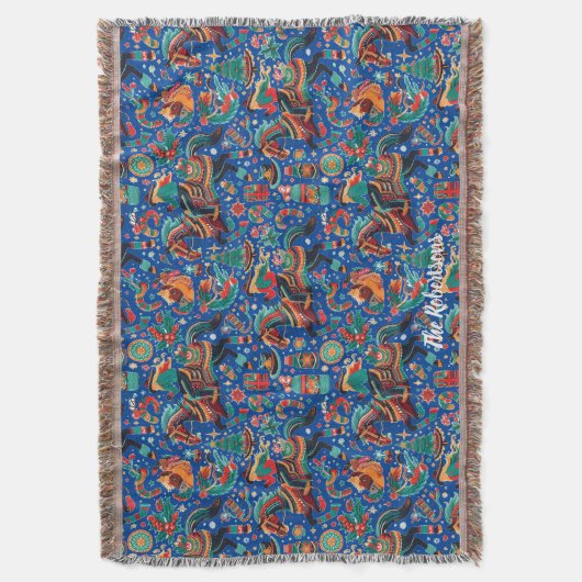 フェスティバルウェスタン女性のカーボーイブルークリスマス スローブランケット (正面縦)