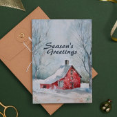 フェスティバルウォーターカラーウィンターシーンスノーイレッドハウス シーズンカード