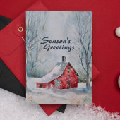 フェスティバルウォーターカラーウィンターシーンスノーイレッドハウス シーズンカード