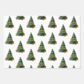 フェスティバルウォーターカラークリスマスツリーホリデイ ラッピングペーパーシート (正面)