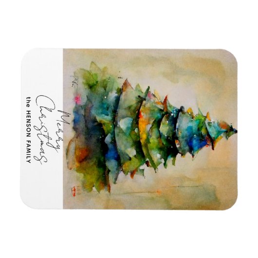 フェスティバルウォーターカラークリスマスツリーホ芸術的リデイ マグネット (横)