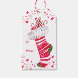 フェスティバルウォーターカラークリスマスファーストッキング ギフトタグ