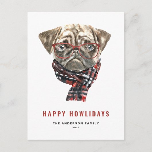 フェスティバルウォーターカラークリスマスプグハッピーハウリデイ シーズンポストカード (正面)