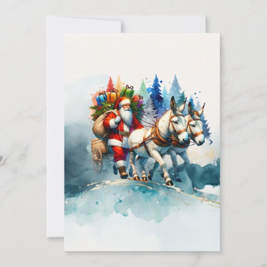 フェスティバルウォーターカラーサンタとロバ 招待状 (正面)