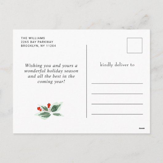 フェスティバルウォーターカラーホリーベリークリスマスグリーティング シーズンポストカード (裏面)