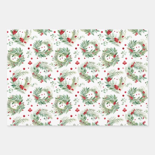 フェスティバルウォーターカラーホリー&ベリークリスマス ラッピングペーパーシート (正面)