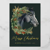 フェスティバルウォーターカラーホースエクエストランクリスマス 箔シーズンカード (正面)