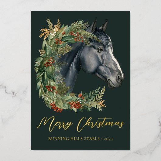 フェスティバルウォーターカラーホースエクエストランクリスマス 箔シーズンカード (正面)