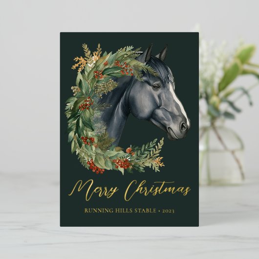 フェスティバルウォーターカラーホースエクエストランクリスマス 箔シーズンカード (立ち正面)