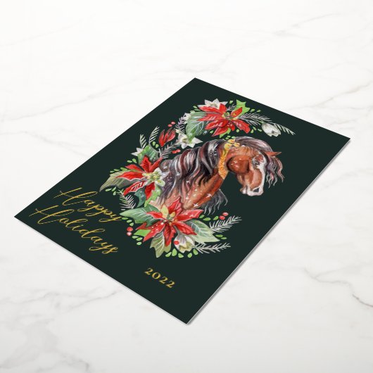 フェスティバルウォーターカラーホースエクエストランハッピーホリデーズ 箔シーズンカード (回転した状態)