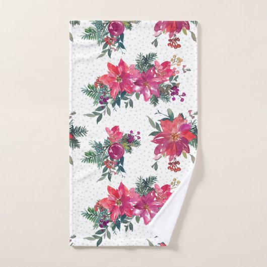 フェスティバルウォーターカラーポインセティアス&セージ水玉模様 バスタオルセット (ハンドタオル)