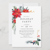 フェスティバルウォーターカラーポインセティアフレームホリデイ 招待状 (正面)