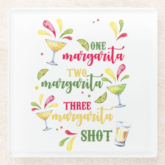 フェスティバルウォーターカラーマルガリータスクエア ガラスコースター (正面)