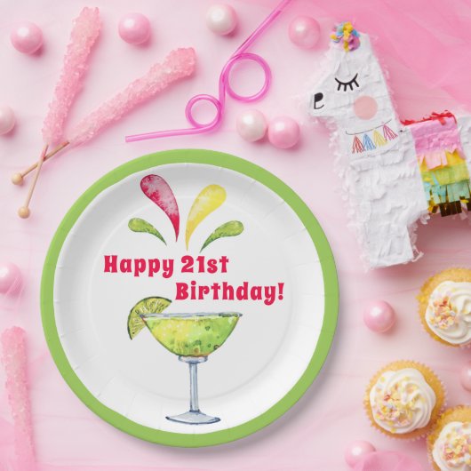 フェスティバルウォーターカラーマルガリータ | バースデー ペーパープレート (パーティー)