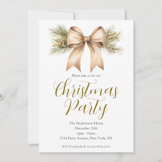 フェスティバルウォーター色金ゴールドボウクリスマスパーティー 招待状 (正面)