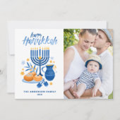 フェスティバルウォーター色（ユダヤ教）メノラーハッピーハヌカー写真 シーズンカード (正面)