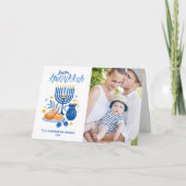 フェスティバルウォーター色(ユダヤ教)メノラーハッピーハヌカー写真 シーズンカード (正面)