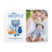 フェスティバルウォーター色（ユダヤ教）メノラーハッピーハヌカー写真 マグネット (横)