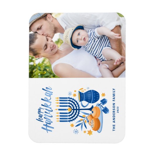 フェスティバルウォーター色（ユダヤ教）メノラーハッピーハヌカー写真 マグネット (縦)