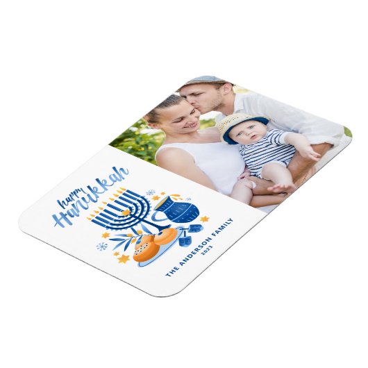 フェスティバルウォーター色(ユダヤ教)メノラーハッピーハヌカー写真 マグネット (左側)