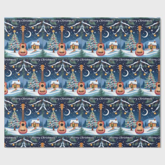 フェスティバルウクレレミュージカル楽器スノークリスマス ラッピングペーパー (フラット)