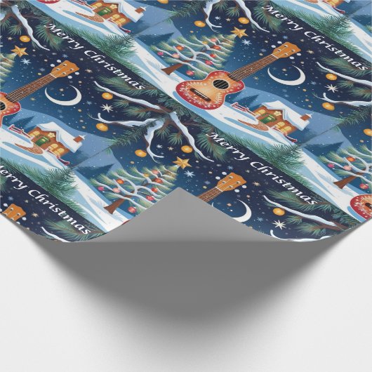 フェスティバルウクレレミュージカル楽器スノークリスマス ラッピングペーパー (角)