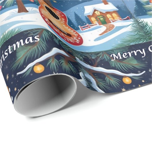 フェスティバルウクレレミュージカル楽器スノークリスマス ラッピングペーパー (ロールコーナー)
