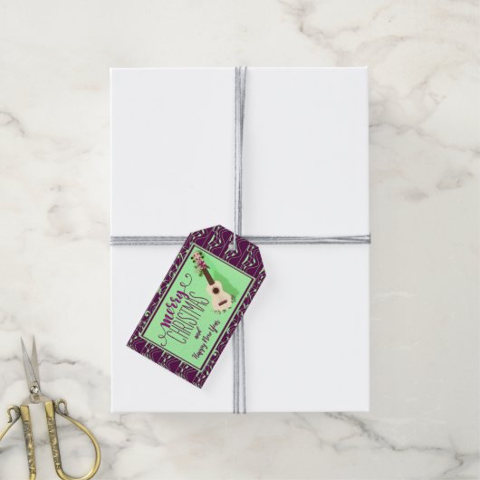 フェスティバルウクレレ弓とベリーメリークリスマス ギフトタグ (より糸付き)