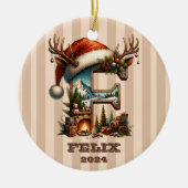 フェスティバルウッドランドレターFヴィンテージ冬のシーン セラミックオーナメント (正面)