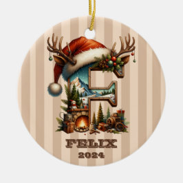 フェスティバルウッドランドレターFヴィンテージ冬のシーン セラミックオーナメント