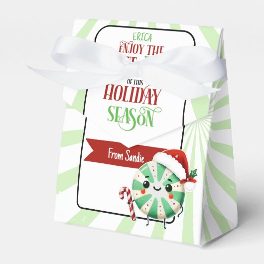 フェスティバルエキサイト – ミントホリデーカードと名前をカスタムする フェイバーボックス (正面サイド)