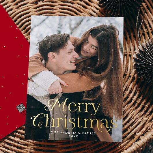 フェスティバルエレガンスメリークリスマスレッドフォト 箔シーズンカード