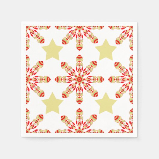 フェスティバルエレガンス：赤と金ゴールド星模様 スタンダードカクテルナプキン (正面)