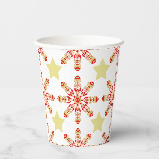 フェスティバルエレガンス：赤と金ゴールド星模様 紙コップ (正面)