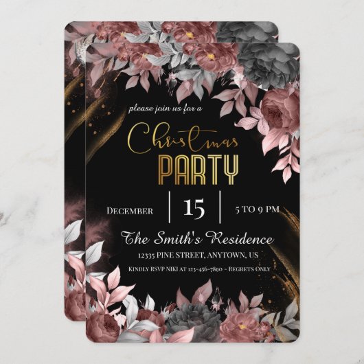 フェスティバルエレガントの花、魔法のクリスマスラインダー 招待状 (正面/裏面)
