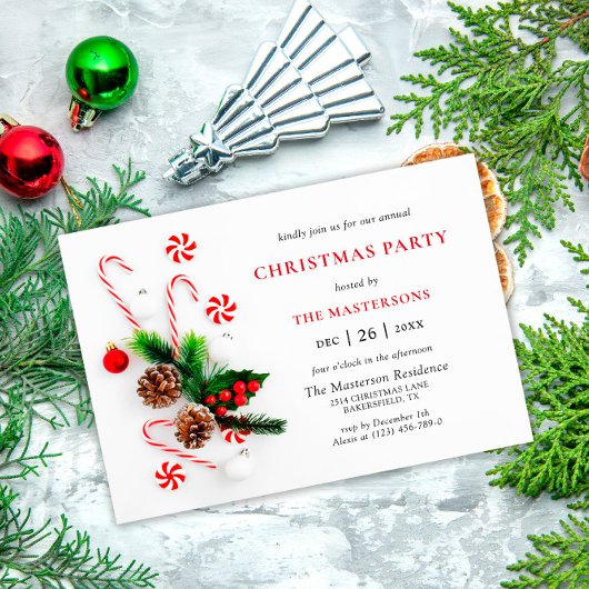 フェスティバルエレガントオーナメントクリスマスホリデーパーティー 招待状
