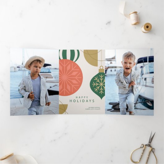 フェスティバルエレガントオーナメントホリデイグリーティングカード 三つ折りクリスマスカード (内部)