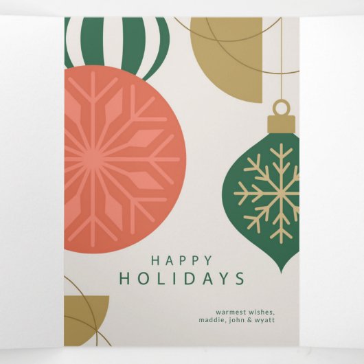 フェスティバルエレガントオーナメントホリデイグリーティングカード 三つ折りクリスマスカード (内部中)