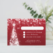 フェスティバルエレガントクリスマスウェディングRSVPシルバーレッド 出欠カード (スタンド正面)