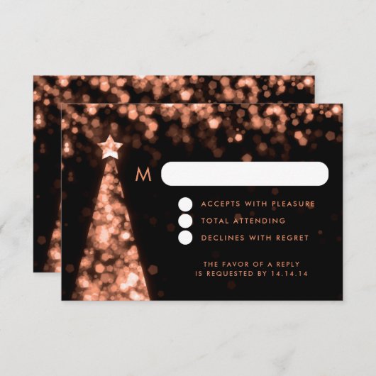 フェスティバルエレガントクリスマスウェディングRSVPバラ金ゴールド 出欠カード (正面/裏面)