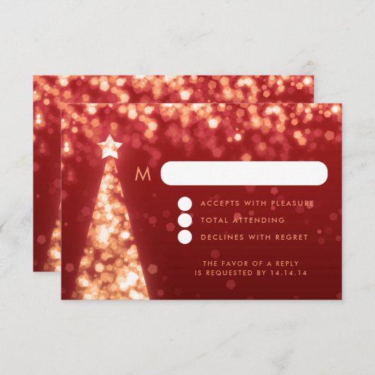 フェスティバルエレガントクリスマスウェディングRSVP金ゴールド 出欠カード (正面/裏面)