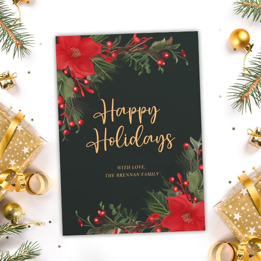 フェスティバルエレガントクリスマスグリーンレッドボタニカル シーズンカード