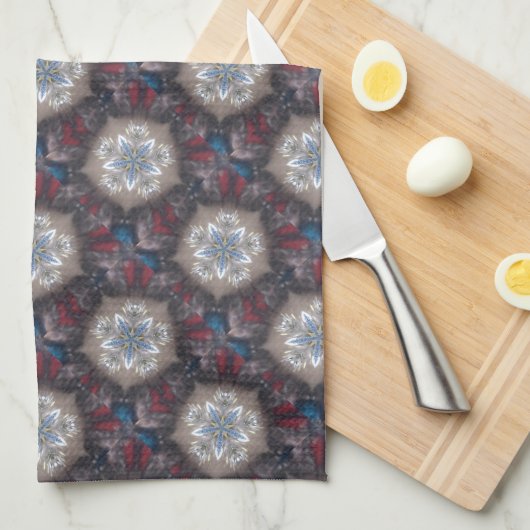 フェスティバルエレガントクリスマススターシャイニーブルーホワイト キッチンタオル (四つ折り)