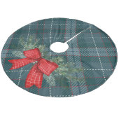 フェスティバルエレガントクリスマスタータンチェック格子青いリボン フリース ツリースカート (アングル)