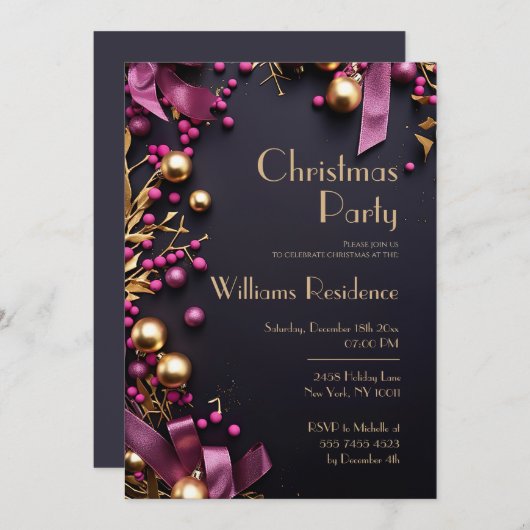 フェスティバルエレガントクリスマスパーティの招待状 シーズンカード (正面/裏面)