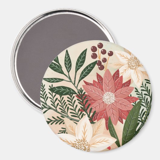フェスティバルエレガントクリスマスポインセティアホリデイ マグネット (正面/裏面)