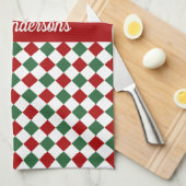 フェスティバルエレガントグリーンとレッドクリスマス キッチンタオル (四つ折り)