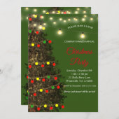 フェスティバルエレガントグリーンクリスマスツリーランプ 招待状 (正面/裏面)