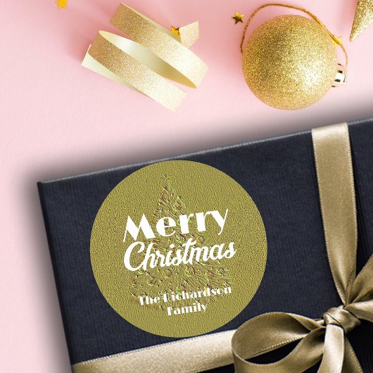 フェスティバルエレガントゴールデンエンボスクリスマスツリー ラウンドシール