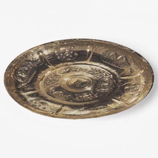 フェスティバルエレガントゴールデン装飾金ゴールドルック ペーパープレート (アングル)